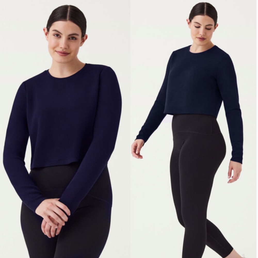 SPANX AirEssentials Long Sleeve Modal Blend Crop Top in Navy— Womens Small